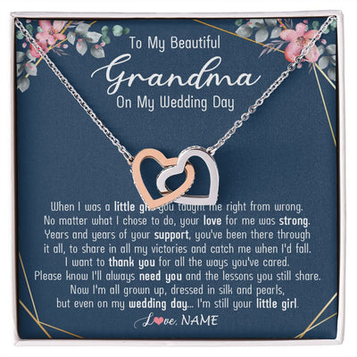 Interlocking Hearts Necklace | Personalized To My Beautiful Grandma Necklace From Granddaughter On My Wedding Day Grandma Of The Bride From Granddaughter Customized Gift Box Message Card | teecentury