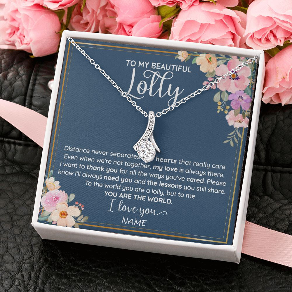 Alluring Beauty Necklace | Personalized To My Beautiful Lolly Necklace From Grandkids Granddaughter You Are The World Lolly Birthday Mothers Day Jewelry Customized Gift Box Message Card | teecentury