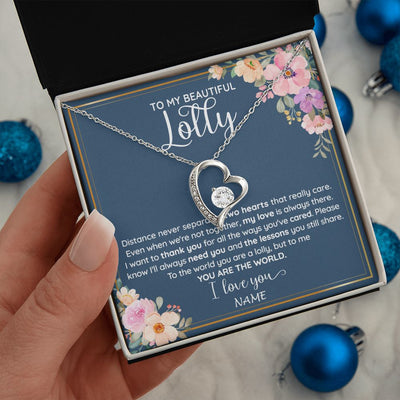 Forever Love Necklace | Personalized To My Beautiful Lolly Necklace From Grandkids Granddaughter You Are The World Lolly Birthday Mothers Day Jewelry Customized Gift Box Message Card | teecentury