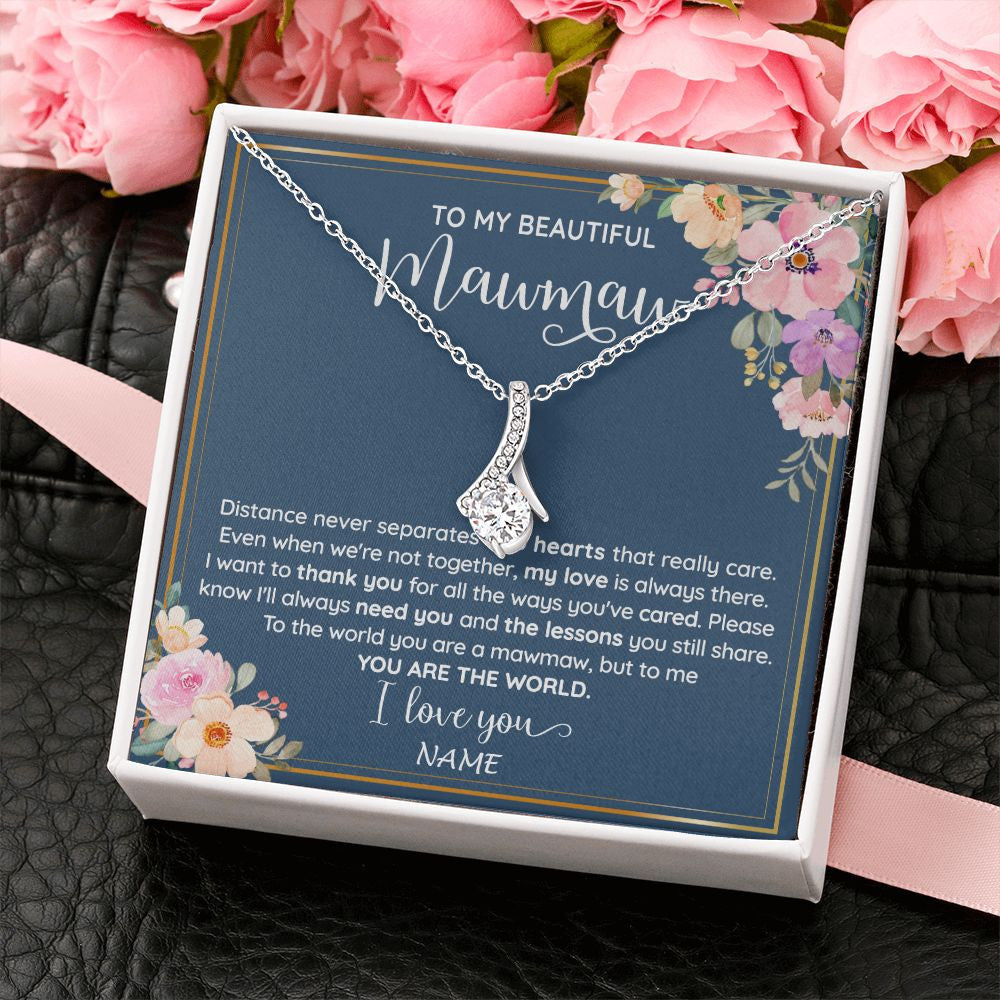 Alluring Beauty Necklace | Personalized To My Beautiful Mawmaw Necklace From Grandkids Granddaughter You Are The World Mawmaw Birthday Mothers Day Customized Gift Box Message Card | teecentury