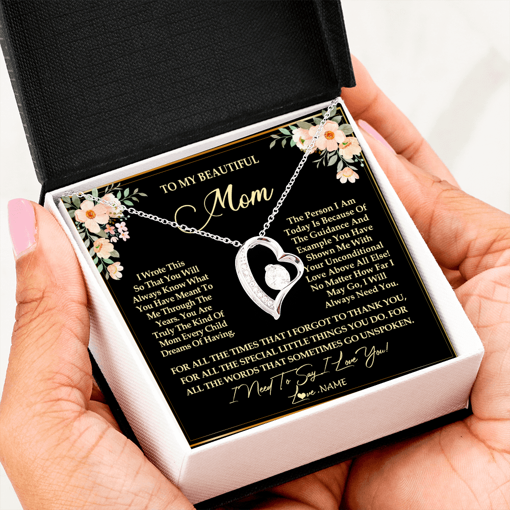 Forever Love Necklace | Personalized To My Beautiful Mom Necklace from Daughter Son I Need to Say I Love You Mom Birthday Mother's Day Pendant Jewelry Customized Gift Box Message Card | teecentury