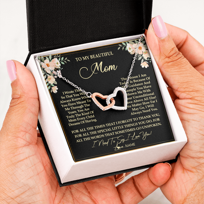 Interlocking Hearts Necklace | Personalized To My Beautiful Mom Necklace from Daughter Son I Need to Say I Love You Mom Birthday Mother's Day Pendant Jewelry Customized Gift Box Message Card | teecentury