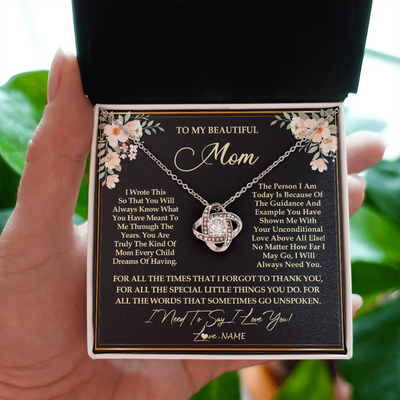 Love Knot Necklace | Personalized To My Beautiful Mom Necklace from Daughter Son I Need to Say I Love You Mom Birthday Mother's Day Pendant Jewelry Customized Gift Box Message Card | teecentury