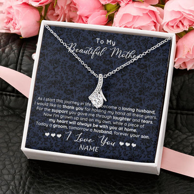 Alluring Beauty Necklace | Personalized To My Beautiful Mother Necklace From Son On My Wedding Day Mother Of The Groom For Mom Wedding Day Jewelry Customized Gift Box Message Card | teecentury