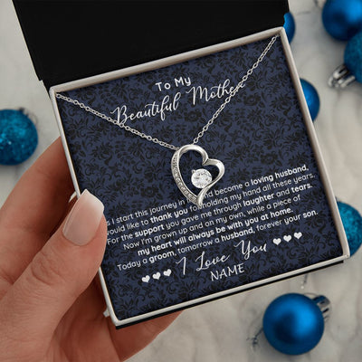 Forever Love Necklace | Personalized To My Beautiful Mother Necklace From Son On My Wedding Day Mother Of The Groom For Mom Wedding Day Jewelry Customized Gift Box Message Card | teecentury