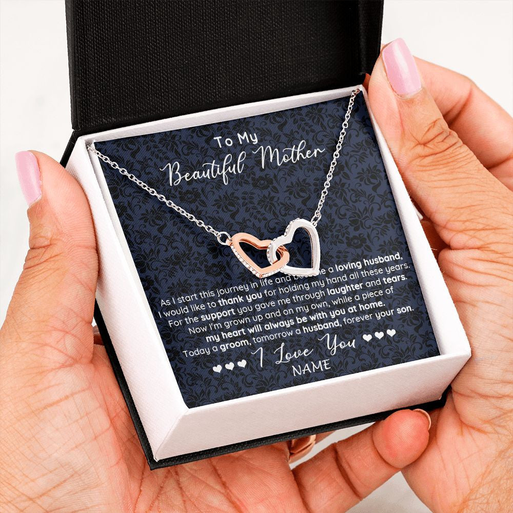 Interlocking Hearts Necklace | Personalized To My Beautiful Mother Necklace From Son On My Wedding Day Mother Of The Groom For Mom Wedding Day Jewelry Customized Gift Box Message Card | teecentury
