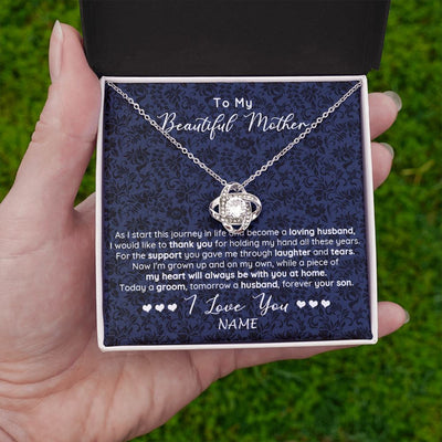 Love Knot Necklace | Personalized To My Beautiful Mother Necklace From Son On My Wedding Day Mother Of The Groom For Mom Wedding Day Jewelry Customized Gift Box Message Card | teecentury
