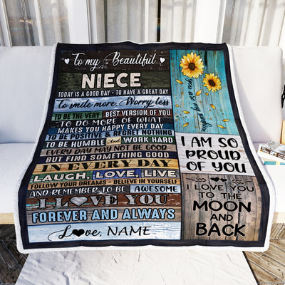 Personalized To My Beautiful Niece Blanket From Aunt Auntie Uncle Is A Good Day To Have A Great Day Wood Birthday Christmas Customized Fleece Blanket Blanket | Teecentury.com