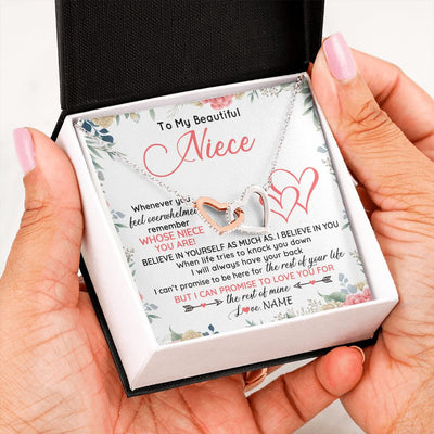 Interlocking Hearts Necklace | Personalized To My Beautiful Niece Necklace From Aunt Uncle Auntie Believe In You Niece Birthday Graduation Christmas Jewelry Customized Gift Box Message Card | teecentury