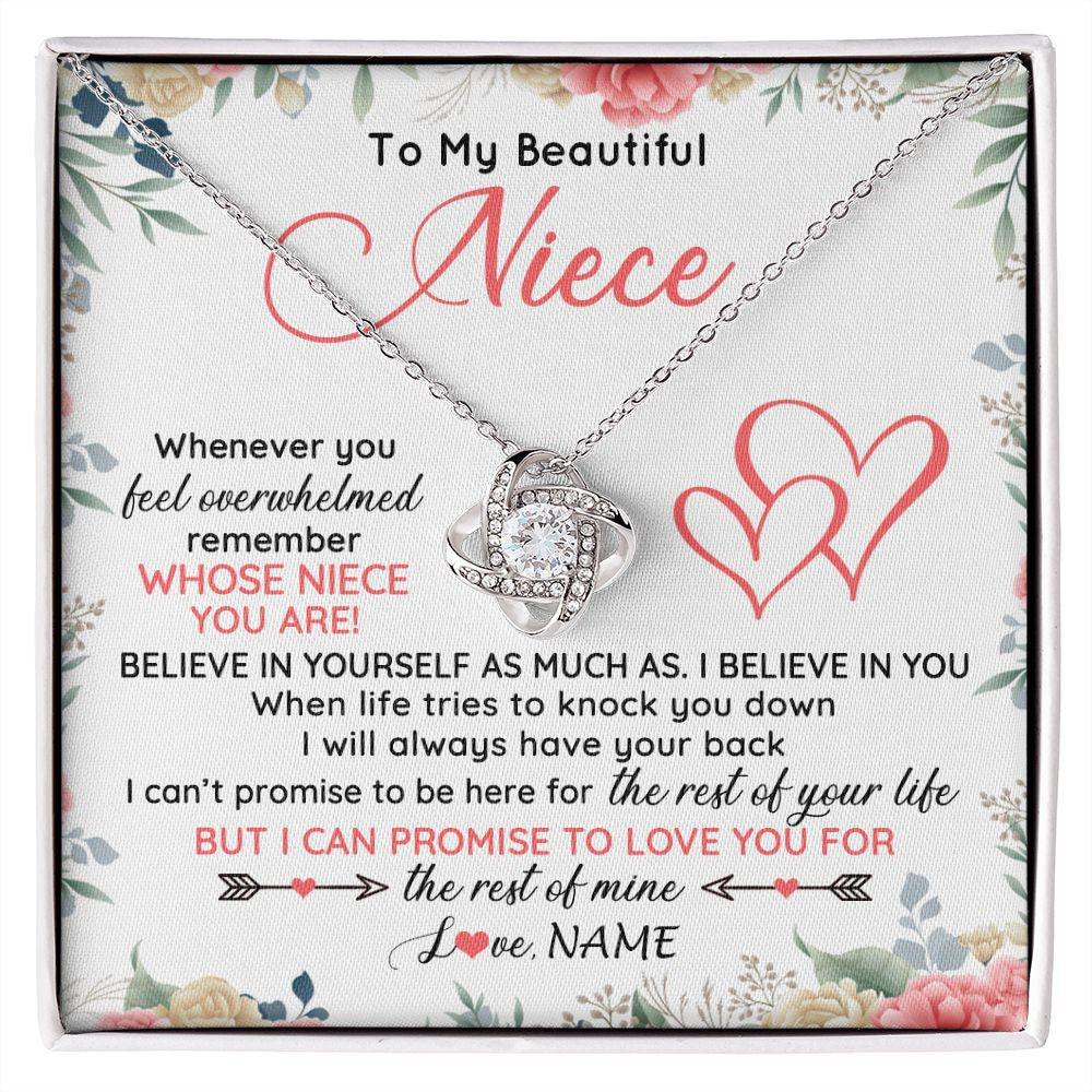 Love Knot Necklace | Personalized To My Beautiful Niece Necklace From Aunt Uncle Auntie Believe In You Niece Birthday Graduation Christmas Jewelry Customized Gift Box Message Card | teecentury