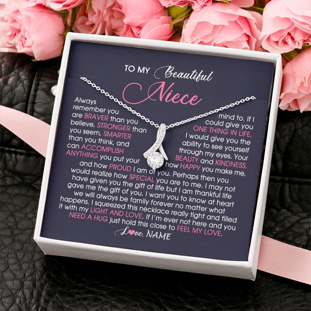 Alluring Beauty Necklace | Personalized To My Beautiful Niece Necklace From Aunt Uncle Auntie Feel My Love Niece Birthday Christmas Graduation Jewelry Customized Gift Box Message Card | teecentury