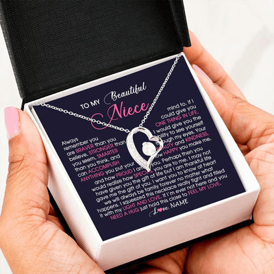 Forever Love Necklace | Personalized To My Beautiful Niece Necklace From Aunt Uncle Auntie Feel My Love Niece Birthday Christmas Graduation Jewelry Customized Gift Box Message Card | teecentury