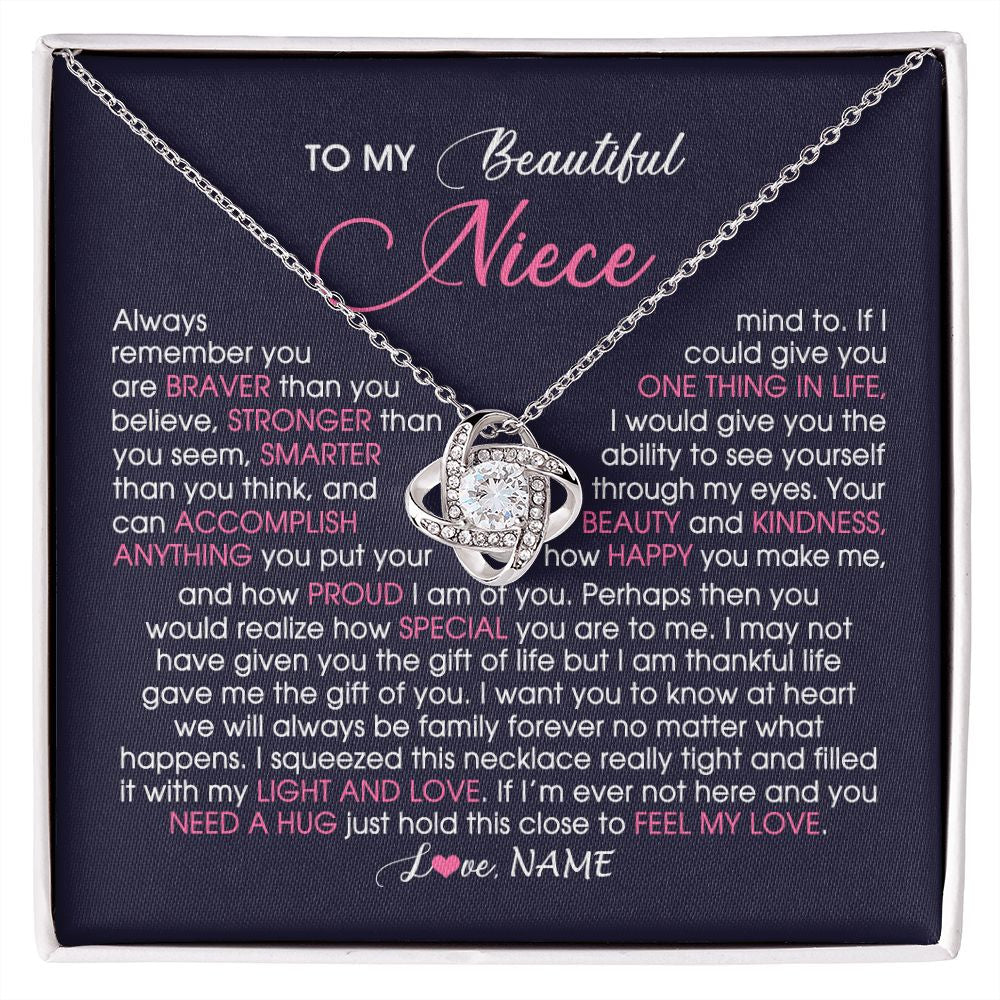 Love Knot Necklace | Personalized To My Beautiful Niece Necklace From Aunt Uncle Auntie Feel My Love Niece Birthday Christmas Graduation Jewelry Customized Gift Box Message Card | teecentury