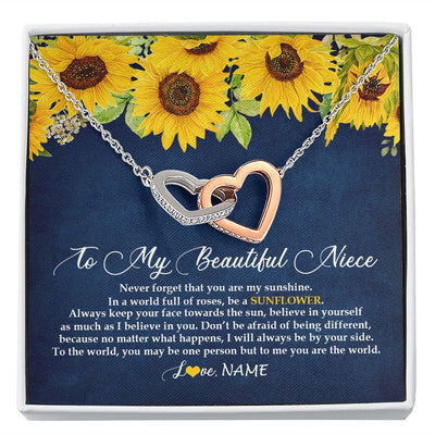 Interlocking Hearts Necklace | Personalized To My Beautiful Niece Necklace From Aunt Uncle Be A Sunflower My Sunshine Niece Jewelry Birthday Christmas Customized Gift Box Message Card | teecentury