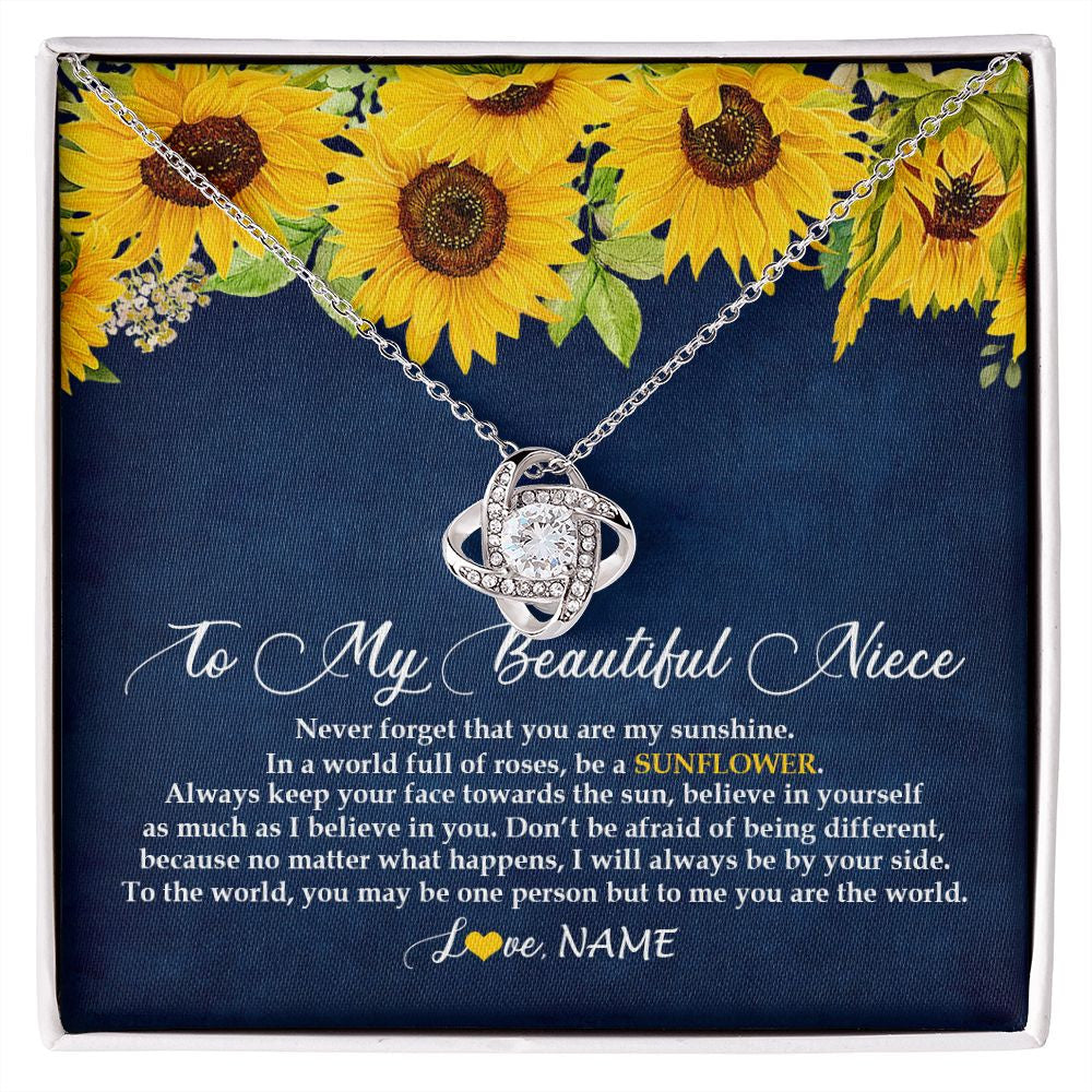 Love Knot Necklace | Personalized To My Beautiful Niece Necklace From Aunt Uncle Be A Sunflower My Sunshine Niece Jewelry Birthday Christmas Customized Gift Box Message Card | teecentury