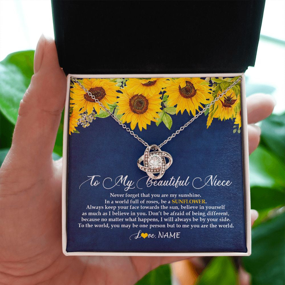 Love Knot Necklace | Personalized To My Beautiful Niece Necklace From Aunt Uncle Be A Sunflower My Sunshine Niece Jewelry Birthday Christmas Customized Gift Box Message Card | teecentury