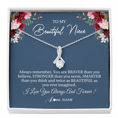 Alluring Beauty Necklace | Personalized To My Beautiful Niece Necklace From Aunt Uncle Braver Stronger Smarter Niece Pendant Jewelry Birthday Graduation Christmas Customized Message Card | teecentury