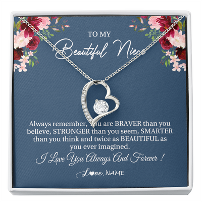 Forever Love Necklace | Personalized To My Beautiful Niece Necklace From Aunt Uncle Braver Stronger Smarter Niece Pendant Jewelry Birthday Graduation Christmas Customized Message Card | teecentury
