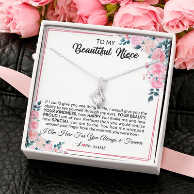 Alluring Beauty Necklace | Personalized To My Beautiful Niece Necklace From Aunt Uncle I Am Here For You Floral Niece Jewelry Pendant Birthday Christmas Customized Message Card | teecentury