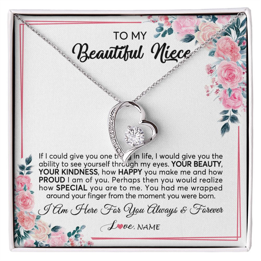 Forever Love Necklace | Personalized To My Beautiful Niece Necklace From Aunt Uncle I Am Here For You Floral Niece Jewelry Pendant Birthday Christmas Customized Message Card | teecentury