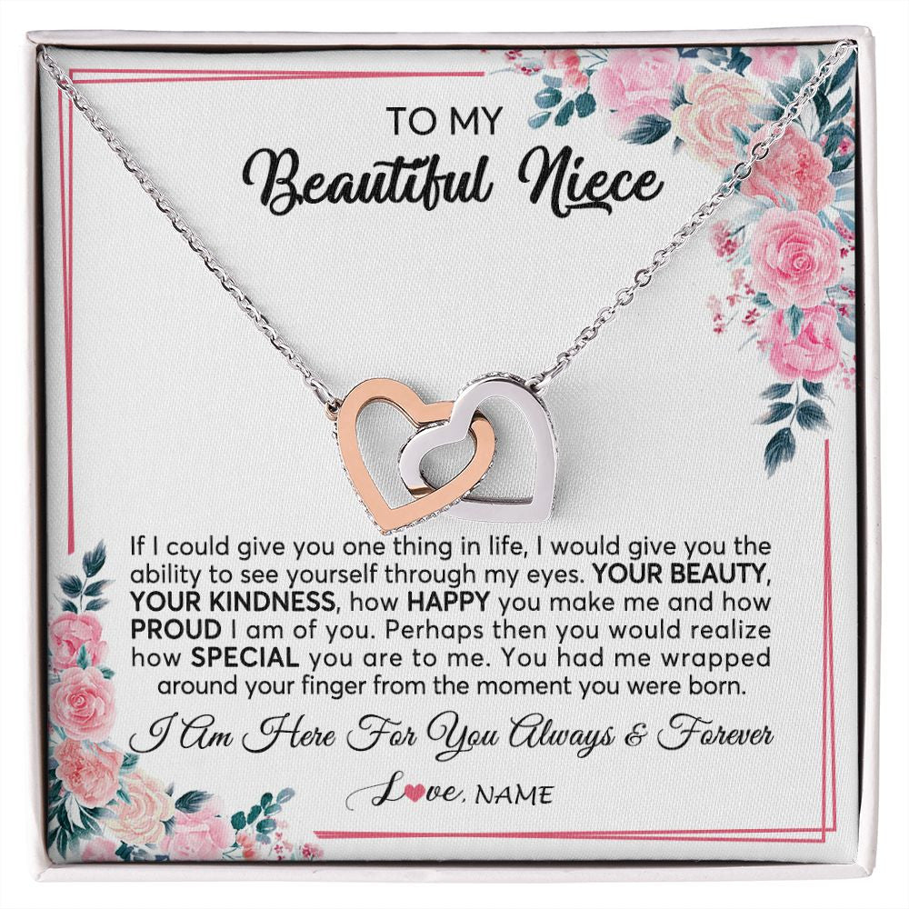Interlocking Hearts Necklace | Personalized To My Beautiful Niece Necklace From Aunt Uncle I Am Here For You Floral Niece Jewelry Pendant Birthday Christmas Customized Message Card | teecentury
