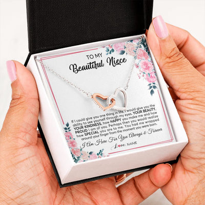 Interlocking Hearts Necklace | Personalized To My Beautiful Niece Necklace From Aunt Uncle I Am Here For You Floral Niece Jewelry Pendant Birthday Christmas Customized Message Card | teecentury