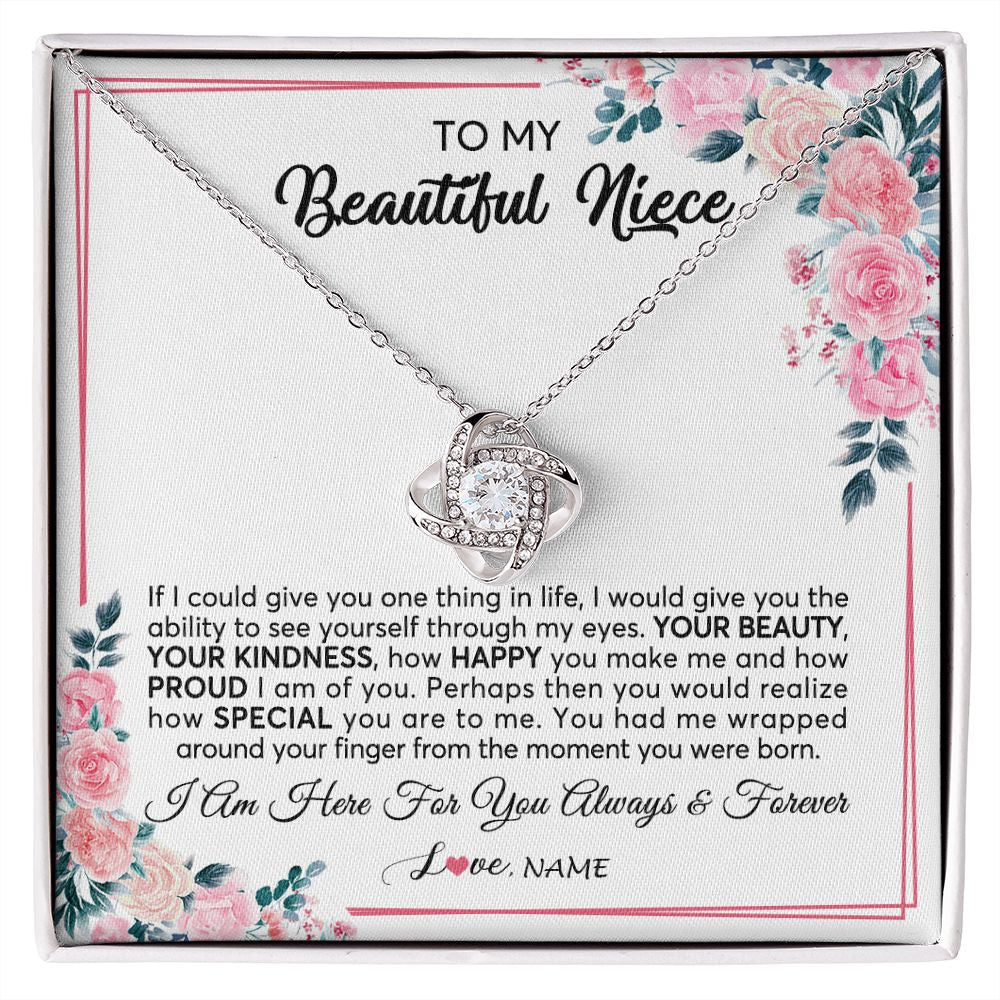 Love Knot Necklace | Personalized To My Beautiful Niece Necklace From Aunt Uncle I Am Here For You Floral Niece Jewelry Pendant Birthday Christmas Customized Message Card | teecentury