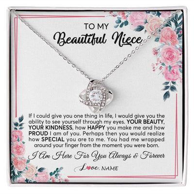 Love Knot Necklace | Personalized To My Beautiful Niece Necklace From Aunt Uncle I Am Here For You Floral Niece Jewelry Pendant Birthday Christmas Customized Message Card | teecentury