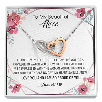 Interlocking Hearts Necklace | Personalized To My Beautiful Niece Necklace from Aunt Auntie Life Gave Me You Niece Birthday Thanksgiving Graduation Christmas Customized Gift Box Message Card | teecentury