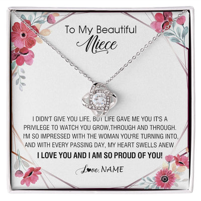 Love Knot Necklace | Personalized To My Beautiful Niece Necklace from Aunt Auntie Life Gave Me You Niece Birthday Thanksgiving Graduation Christmas Customized Gift Box Message Card | teecentury