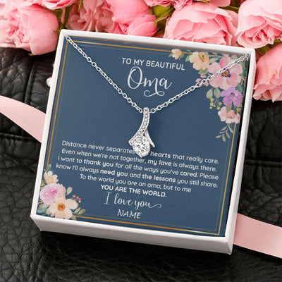 Alluring Beauty Necklace | Personalized To My Beautiful Oma Necklace From Grandkids Granddaughter You Are The World Oma Birthday Mothers Day Christmas Customized Gift Box Message Card | teecentury