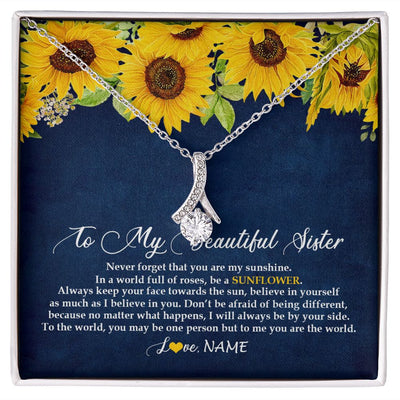 Alluring Beauty Necklace | Personalized To My Beautiful Sister Necklace From Sister Brother Be A Sunflower My Sunshine Sister Birthday Christmas Customized Gift Box Message Card | teecentury