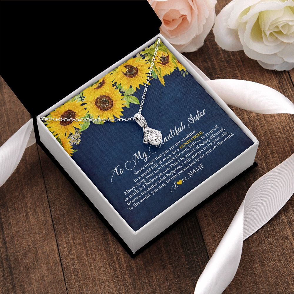Alluring Beauty Necklace | Personalized To My Beautiful Sister Necklace From Sister Brother Be A Sunflower My Sunshine Sister Birthday Christmas Customized Gift Box Message Card | teecentury
