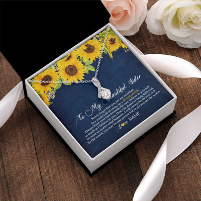 Alluring Beauty Necklace | Personalized To My Beautiful Sister Necklace From Sister Brother Be A Sunflower My Sunshine Sister Birthday Christmas Customized Gift Box Message Card | teecentury
