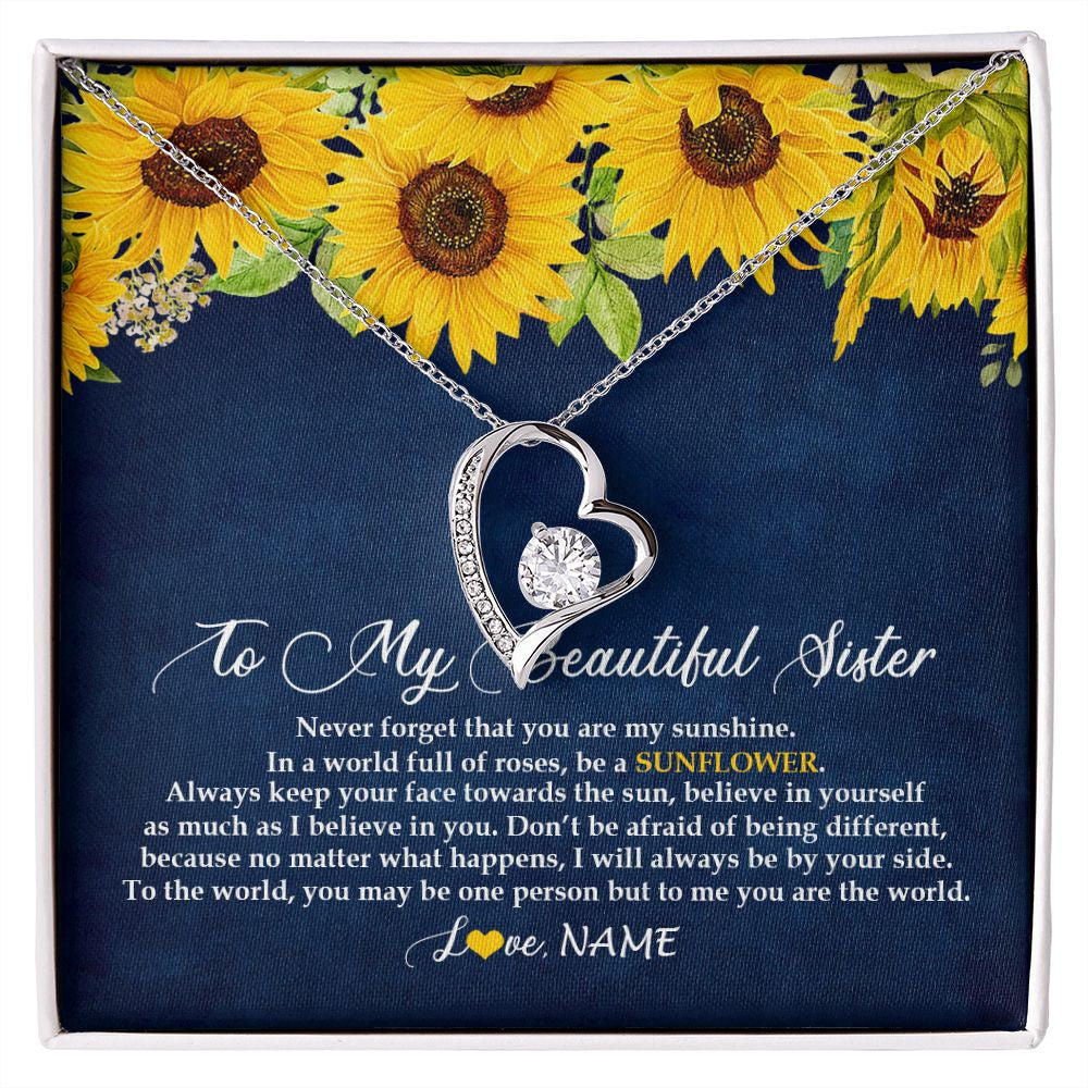 Forever Love Necklace | Personalized To My Beautiful Sister Necklace From Sister Brother Be A Sunflower My Sunshine Sister Birthday Christmas Customized Gift Box Message Card | teecentury
