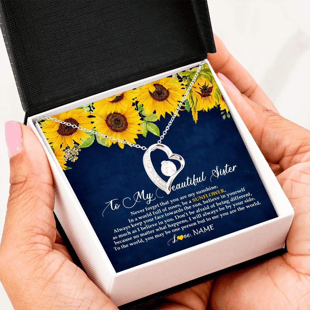 Forever Love Necklace | Personalized To My Beautiful Sister Necklace From Sister Brother Be A Sunflower My Sunshine Sister Birthday Christmas Customized Gift Box Message Card | teecentury
