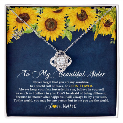 Love Knot Necklace | Personalized To My Beautiful Sister Necklace From Sister Brother Be A Sunflower My Sunshine Sister Birthday Christmas Customized Gift Box Message Card | teecentury