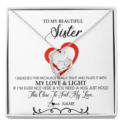 Forever Love Necklace | Personalized To My Beautiful Sister Necklace From Sister Brother Filled With My Love and Light Sister Pendant Jewelry Birthday Christmas Customized Message Card | teecentury