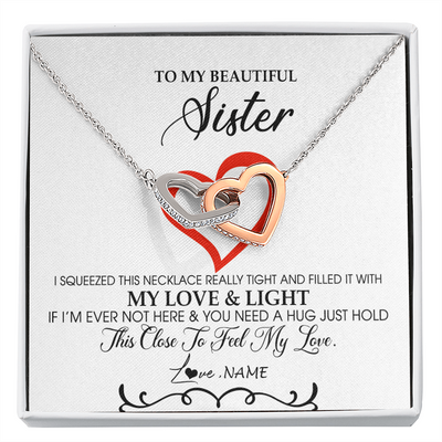 Interlocking Hearts Necklace | Personalized To My Beautiful Sister Necklace From Sister Brother Filled With My Love and Light Sister Pendant Jewelry Birthday Christmas Customized Message Card | teecentury