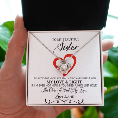 Love Knot Necklace | Personalized To My Beautiful Sister Necklace From Sister Brother Filled With My Love and Light Sister Pendant Jewelry Birthday Christmas Customized Message Card | teecentury