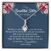 Alluring Beauty Necklace | Personalized To My Beautiful Sister Necklace On Her Wedding Day Congratulations Jewelry Sister Birthday Anniversary Christmas Customized Gift Box Message Card | teecentury