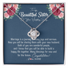 Love Knot Necklace | Personalized To My Beautiful Sister Necklace On Her Wedding Day Congratulations Jewelry Sister Birthday Anniversary Christmas Customized Gift Box Message Card | teecentury