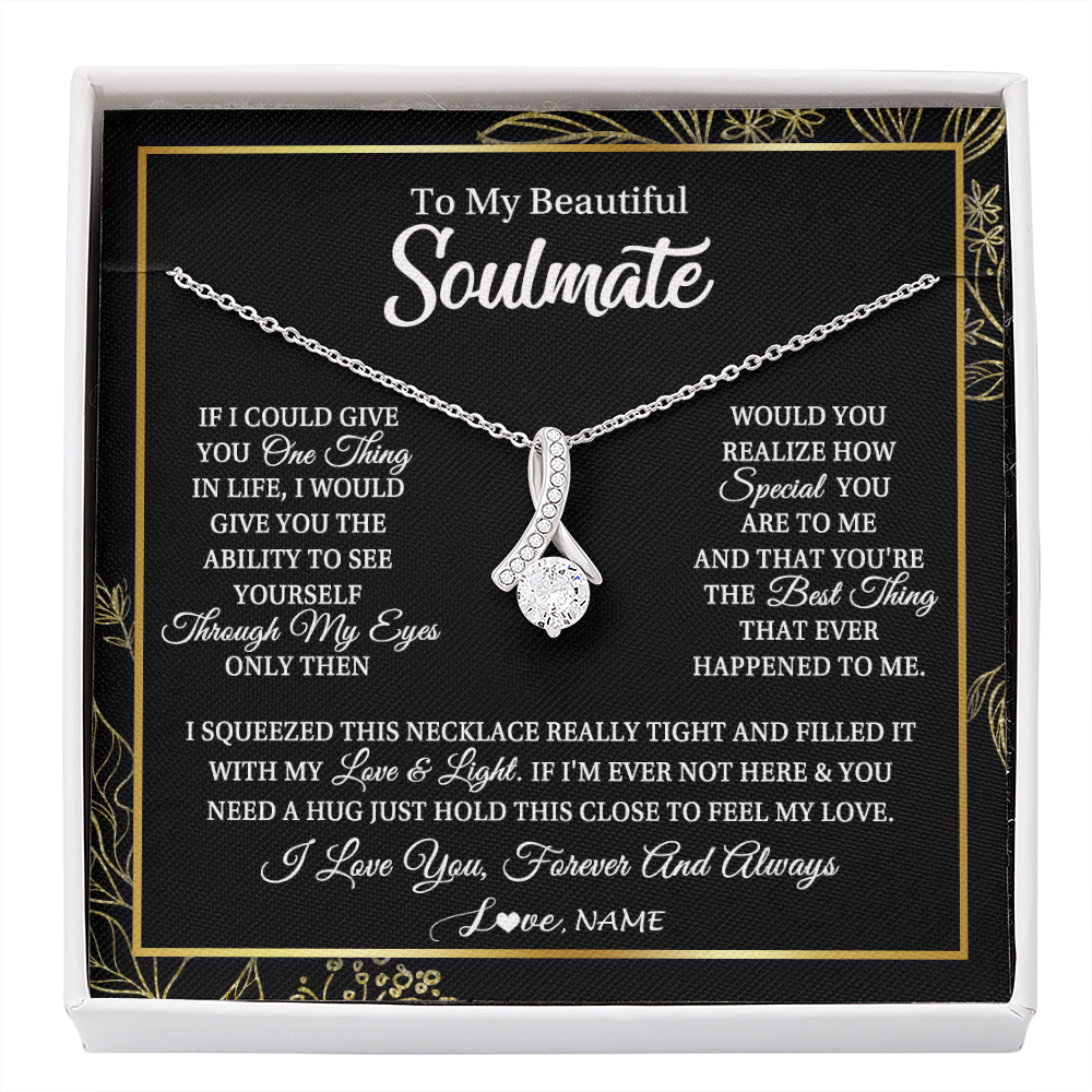 Alluring Beauty Necklace | Personalized To My Beautiful Soulmate Necklace From Husband Boyfriend Feel My Love For Her Future Wife Girlfriend Birthday Anniversary Customized Message Card | teecentury