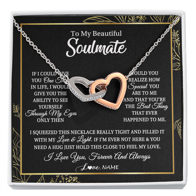 Interlocking Hearts Necklace | Personalized To My Beautiful Soulmate Necklace From Husband Boyfriend Feel My Love For Her Future Wife Girlfriend Birthday Anniversary Customized Message Card | teecentury