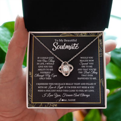 Love Knot Necklace | Personalized To My Beautiful Soulmate Necklace From Husband Boyfriend Feel My Love For Her Future Wife Girlfriend Birthday Anniversary Customized Message Card | teecentury