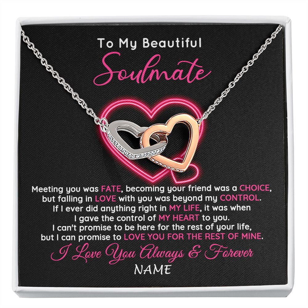 Interlocking Hearts Necklace | Personalized To My Beautiful Soulmate Necklace From Husband Falling In Love Wife Birthday Valentines Day Christmas Jewelry Customized Gift Box Message Card | teecentury
