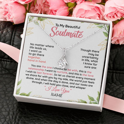 Alluring Beauty Necklace | Personalized To My Beautiful Soulmate Necklace From Husband Hand In Hand Wife Birthday Anniversary Valentines Day Jewelry Customized Gift Box Message Card | teecentury