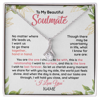 Alluring Beauty Necklace | Personalized To My Beautiful Soulmate Necklace From Husband Hand In Hand Wife Birthday Anniversary Valentines Day Jewelry Customized Gift Box Message Card | teecentury