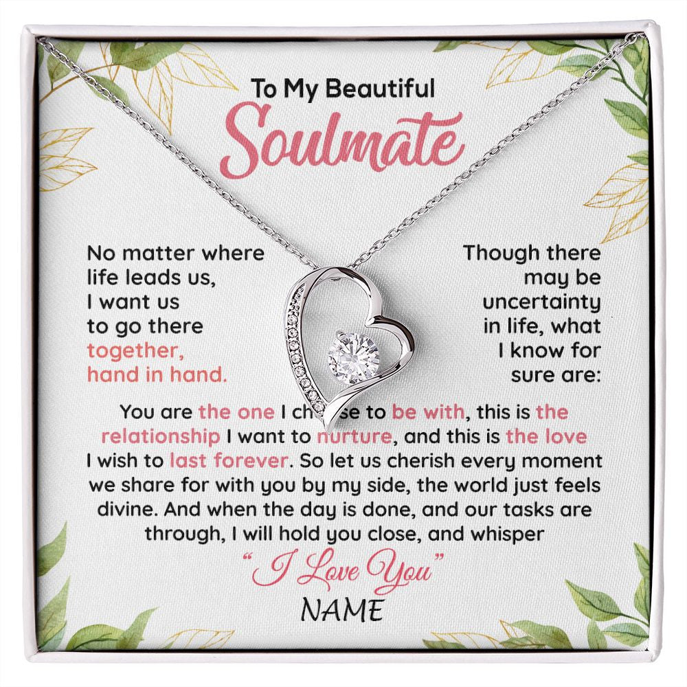 Forever Love Necklace | Personalized To My Beautiful Soulmate Necklace From Husband Hand In Hand Wife Birthday Anniversary Valentines Day Jewelry Customized Gift Box Message Card | teecentury