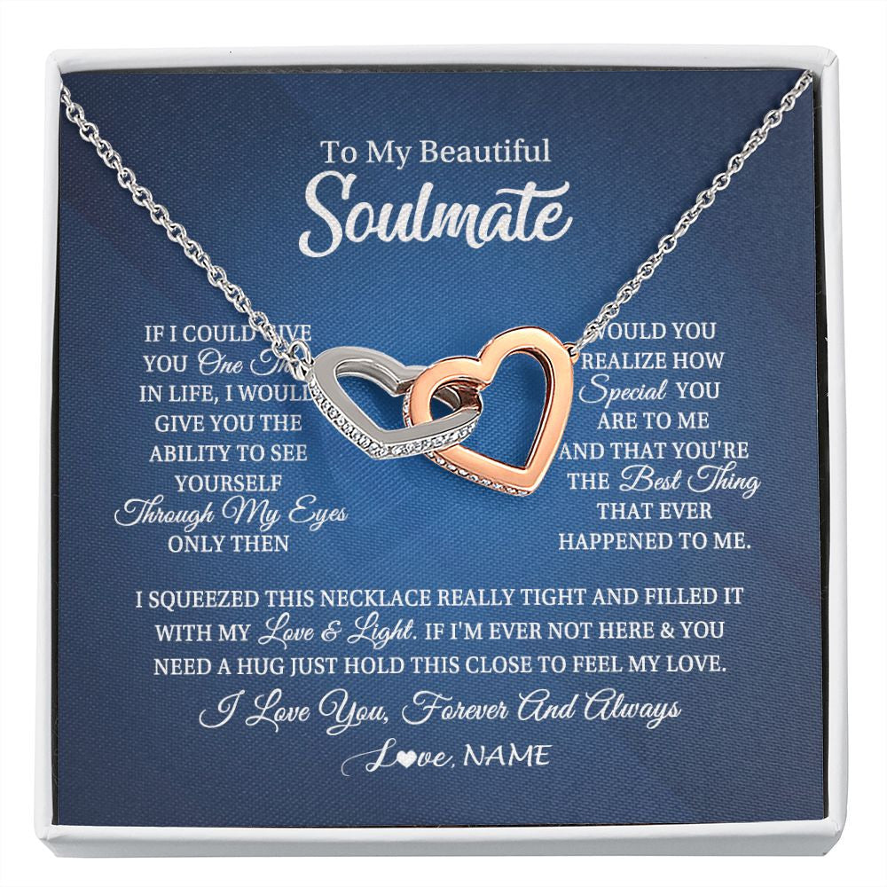 Interlocking Hearts Necklace | Personalized To My Beautiful Soulmate Necklace From Husband Hold This Close My Love Future Wife Birthday Valentine Christmas Customized Gift Box Message Card | teecentury